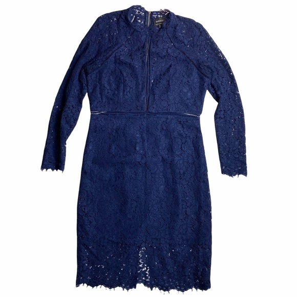 Bardot Rozie Lace Long Sleeve BodyCon High Neck Dress Navy US 10 UK 14 formal - Picture 2 of 8